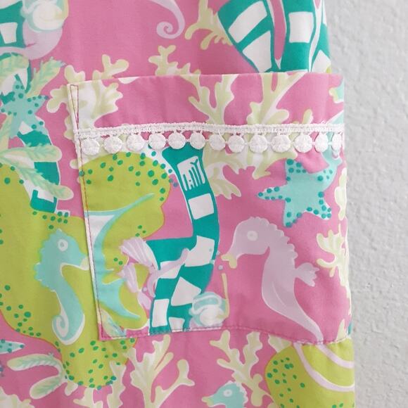 Lilly Pulitzer Little Lilly Mini Shift Dress Girls 7 Seahorse Coral Vintage 90s - Picture 3 of 15